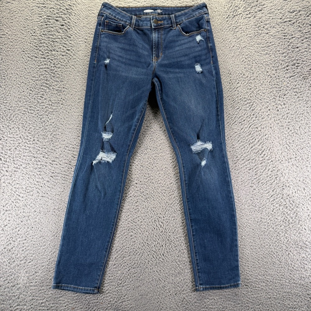 Old Navy Jeans Women 6 Blue Cotton Denim Straight Slim Distressed Travel Stretch